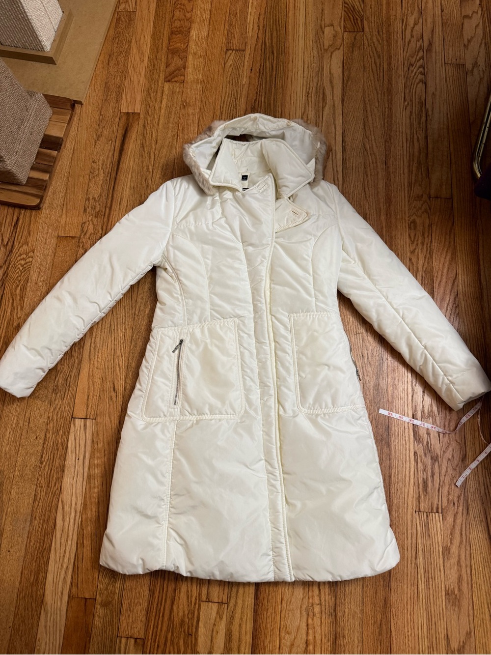 Vtg postcard puffer jacket with removable fur on neck